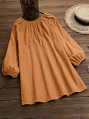 Chic Women's Blouse with Round Neckline and Puff Sleeves