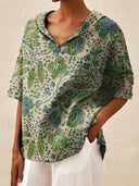 Floral Print Women's Blouse with Modern Collar