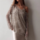 Women's Asymmetrical Mesh Blouse with Sparkling Details