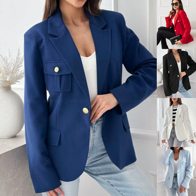 Chic Women's Blazer with Stylish Pockets and Gold Accents