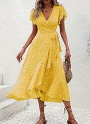 V-Neck Dress with Flowing Hem Design