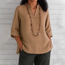 V-Neck Women's Blouse with Side Pockets