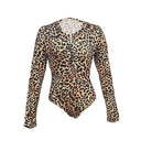 Chic Leopard Print Long-Sleeved Bodysuit for Women