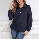 Women's Long Sleeve Blouse - Ribbed Design & Classic Collar