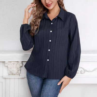 Women's Long Sleeve Blouse - Ribbed Design & Classic Collar