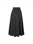 Long Ruffle Skirt with Elastic Waistband for Women