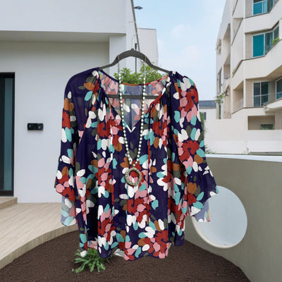 Floral Print Blouse with Ruffled Sleeves for Women