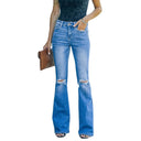 Trendy High-Waisted Flared Jeans with Chic Rips