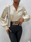 Ladies Blouse with Lace Trim and Button Details