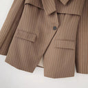 Chic Women's Striped Blazer with Stylish Collar and Ample Pockets