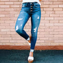 Women's High-Waist Skinny Jeans with Chic Button Accents