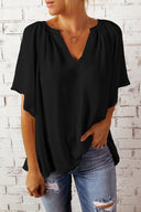 Women's V-Neck Blouse with Pleated Design