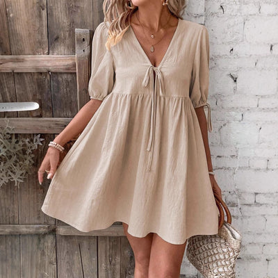 V-Neck Summer Dress with Gathered Design for Women