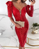 Women's Sequin Cocktail Dress with Off-Shoulder Sleeves