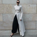 Chic Maxi Dress with Asymmetrical Color and High Neck Design