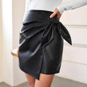Chic Faux Leather Mini Skirt with Side Knot Design