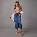 Chic Women's Denim Skirt with Trendy Slit