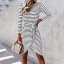 Chic Striped Wrap Dress with Waist Belt