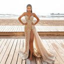 Glamorous Deep V-Neck Evening Dress with Embellishments