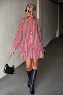 Chic Women's Striped Shirt Dress with Flared Skirt and Button Accents