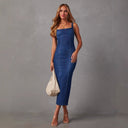 Chic Denim Midi Dress with Spaghetti Straps