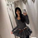 Chic Women's Long Sleeve Ruffled Hem Dress