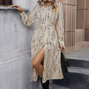 Chic Women's Long Sleeve Printed Shirt Dress with Tie Belt