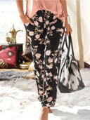 Floral Women's Leisure Pants with Elastic Waist and Pocket Details