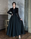 Ladies Maxi Dress with Lace Sleeves and Waist Belt