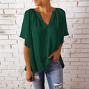 Women's V-Neck Blouse with Pleated Design