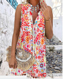 Floral Print Beach Dress with Fringe Accents