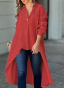 Chic Women's Long Sleeve Blouse with Asymmetrical Design and Button Accents