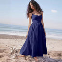 Chic Maxi Dress with Slim Straps and Flowing Skirt
