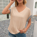 Women's V-Neck Striped Sleeve T-Shirt - Relaxed Fit