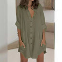 Chic Women's Long Sleeve Shirt Dress with Concealed Buttons