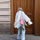 Stylish Blouse with Bow Collar and Ruffle Sleeves