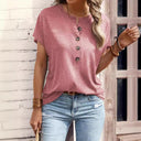 Women's Button Placket T-Shirt with Short Sleeves