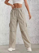 Women's Cargo Pants with Elastic Waist and Side Pockets