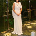 Chic Evening Dress with Asymmetrical Shawl and Flattering Silhouette