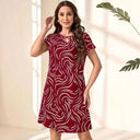 Wave Pattern Women's Dress with Keyhole Neckline