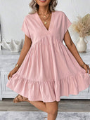 Women's Summer V-Neck Dress with Ruffled Hem