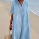 Women's V-Neck Long Sleeve Dress - Flattering Fit