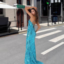 Sequin-Embellished V-Neck Evening Gown for Women