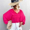 Chic Women's Blouse with Wide Sleeves and Bow Detail