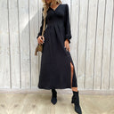 Women's V-Neck Maxi Dress with Stylish Slit