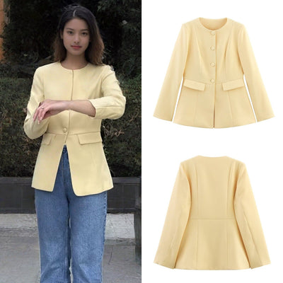 Chic Women's Blazer Jacket with Decorative Buttons