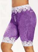 Chic Denim Bermuda Shorts with Lace Accents