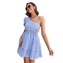 Chic One-Shoulder Checkered Dress for Women