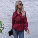 Chic Women's Bow Neck Blouse with Elastic Waist