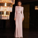 Chic Long Dress with Ruching & High Collar
